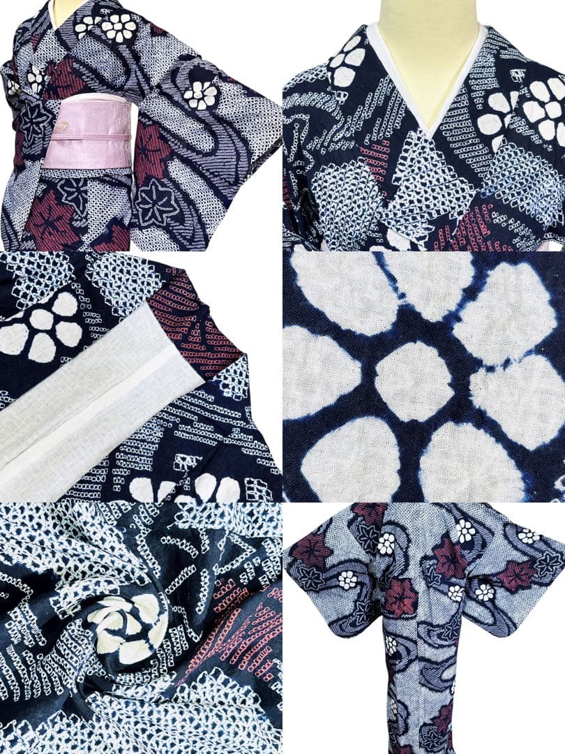 A98夏着物　洗える　有松鳴海絞り 高級浴衣 花 綿　祭り　花火会