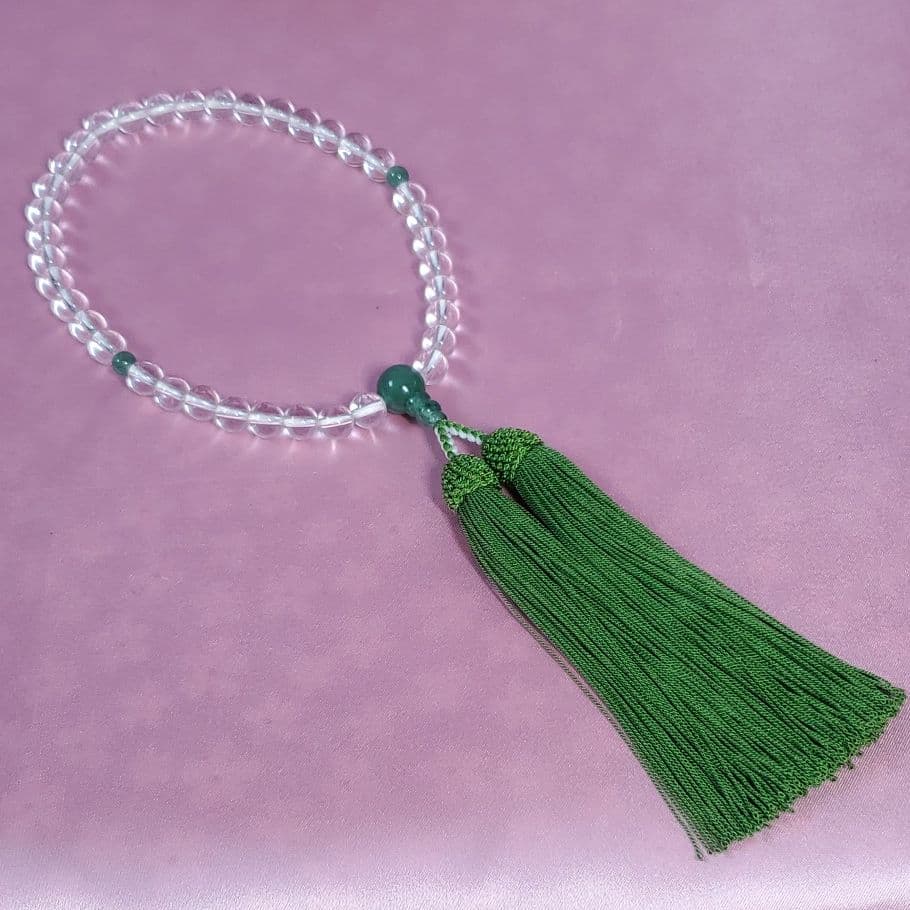 【縋房】御念珠 数珠 インド翡翠 女性用 本絹房 艶あり 雅 A25-2