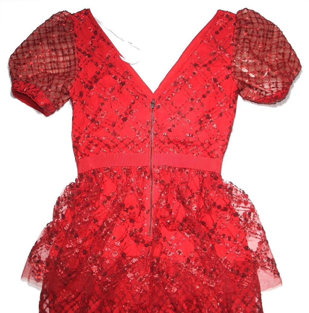 p*u様 セルフポートレイト ワンピース ティアード スパンコール レッド UK