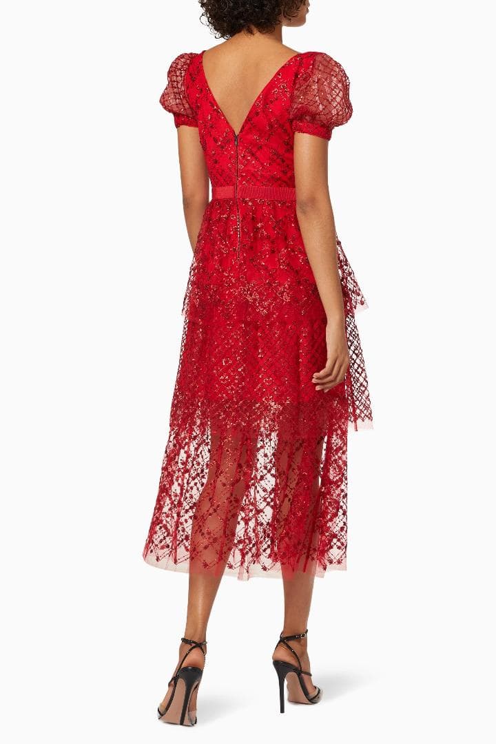 p*u様 セルフポートレイト ワンピース ティアード スパンコール レッド UK