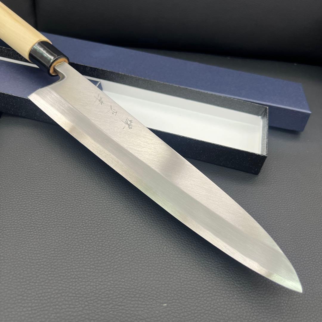 ★新品★堺正孝白鋼身卸包丁240mm八寸堺打刃物化粧箱入右片刃和包丁