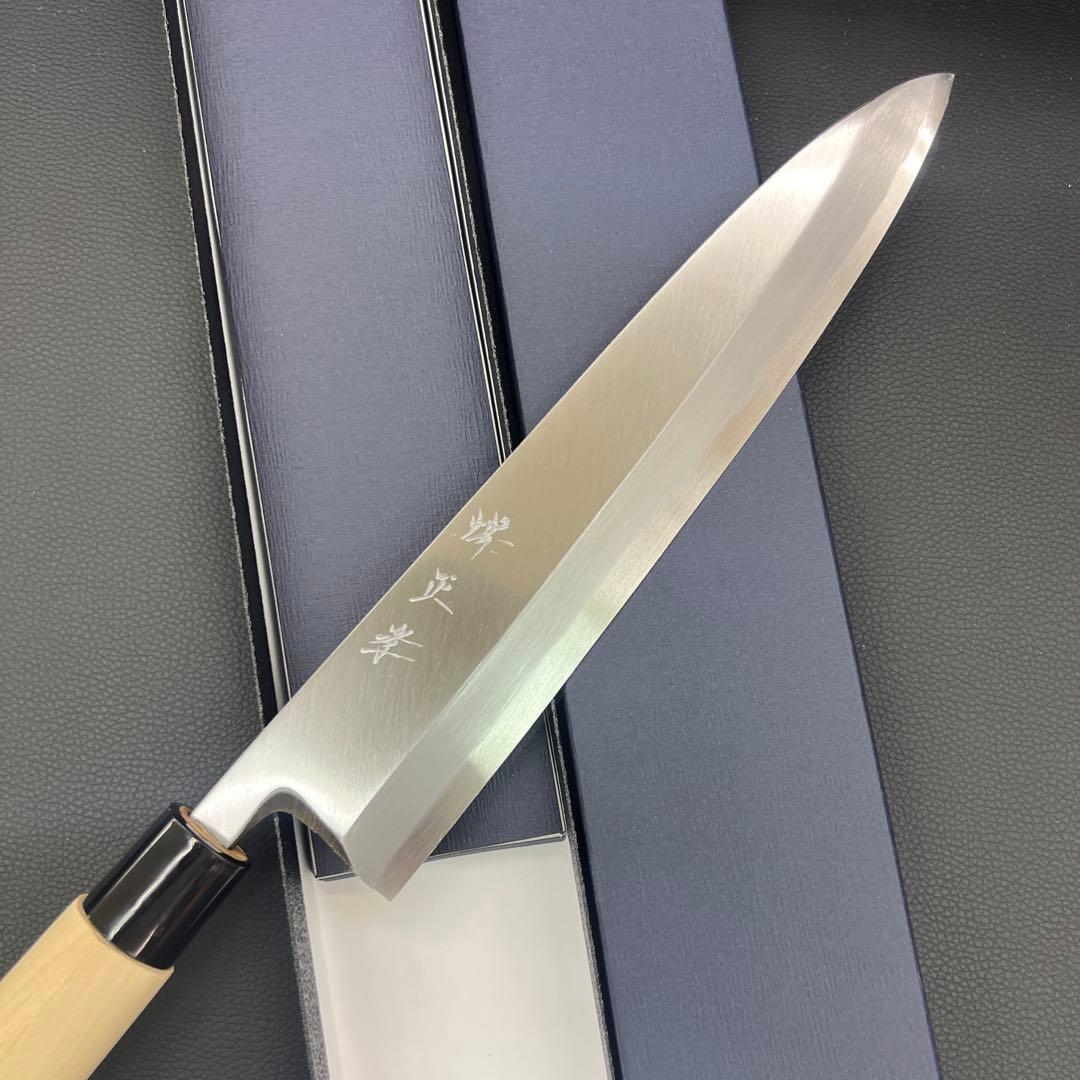 ★新品★堺正孝白鋼身卸包丁240mm八寸堺打刃物化粧箱入右片刃和包丁