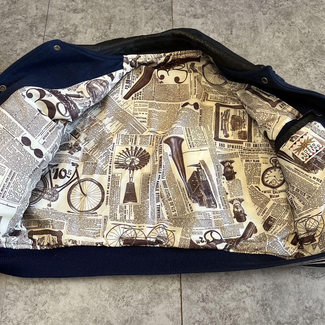 ROZZO スタジャン 短丈 ワッペン レザー 紺×黒 y2k 古着 アメカジ