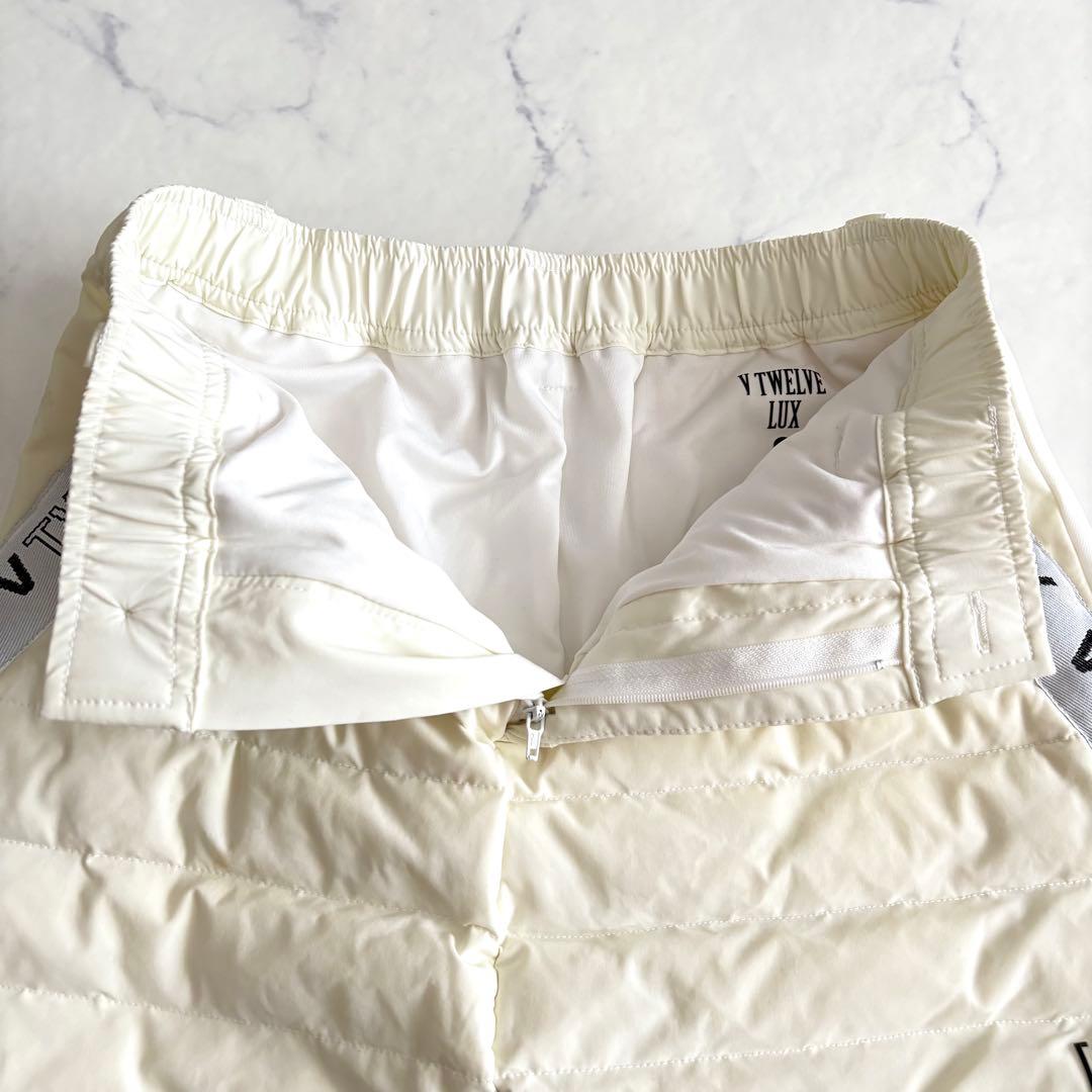 V12 LUX 中綿 23AW ダウン スカート 白 ゴルフ 防寒 ロゴ