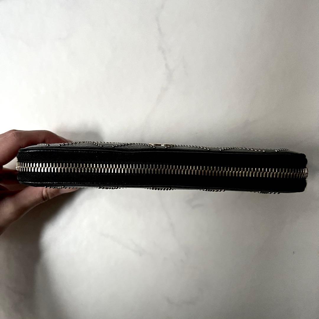 シャネル 長財布 ラウンドジップ ブラック 黒 ココマーク スタッズ レザー