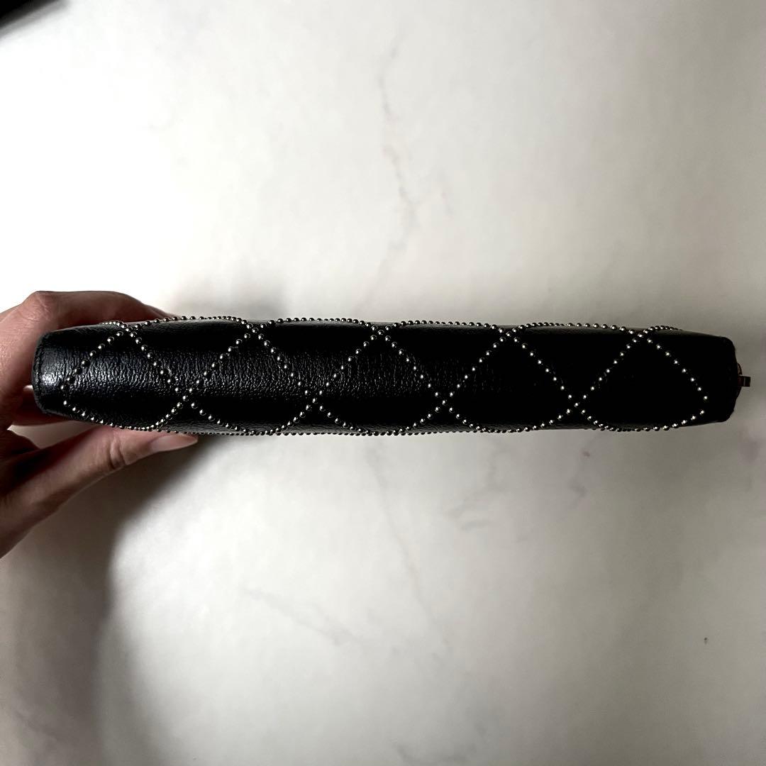 シャネル 長財布 ラウンドジップ ブラック 黒 ココマーク スタッズ レザー