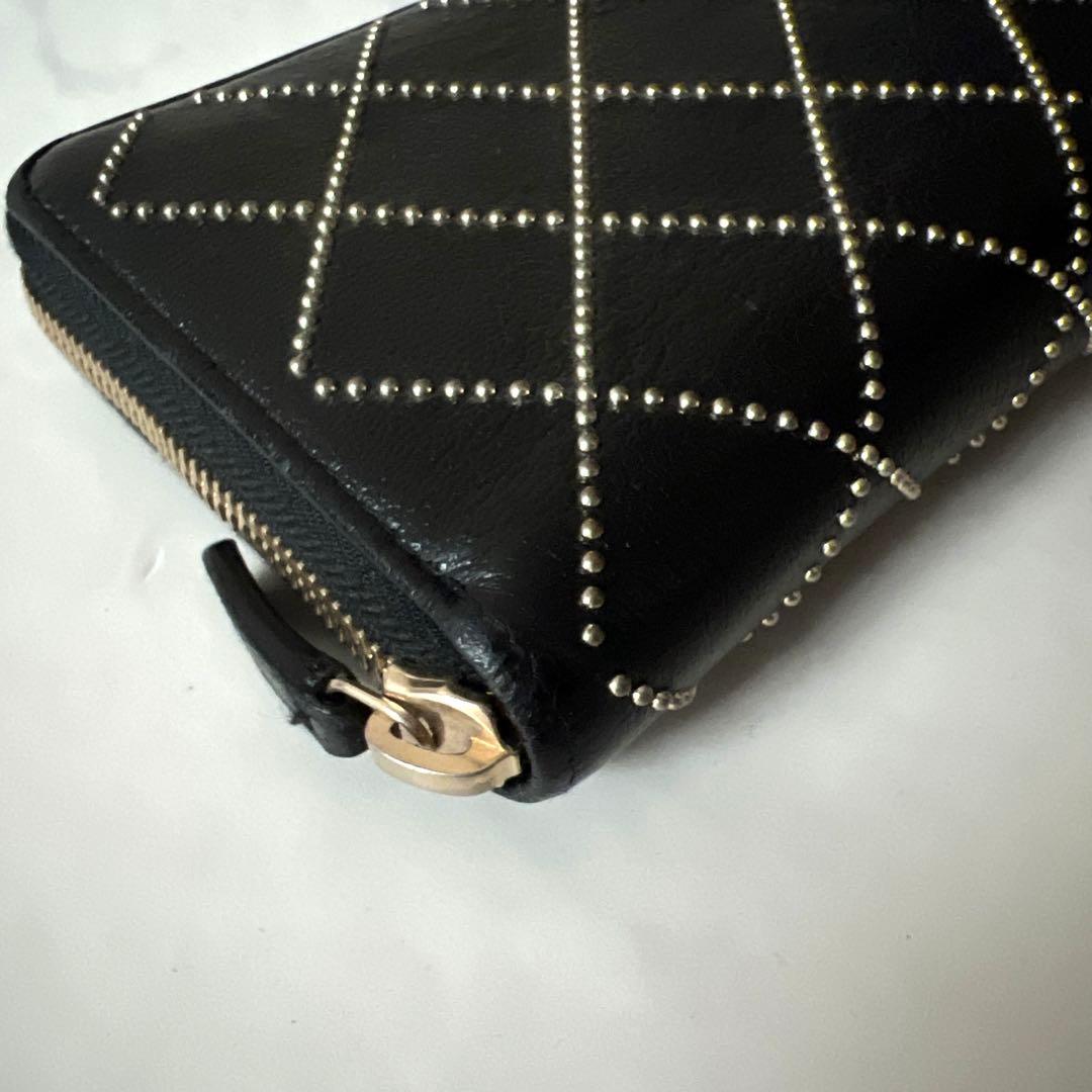 シャネル 長財布 ラウンドジップ ブラック 黒 ココマーク スタッズ レザー
