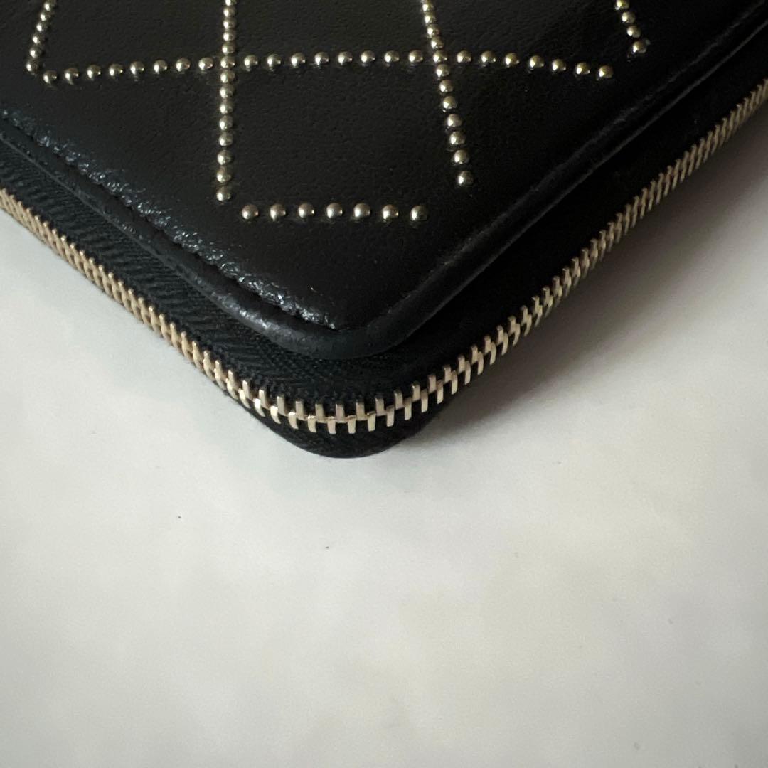 シャネル 長財布 ラウンドジップ ブラック 黒 ココマーク スタッズ レザー