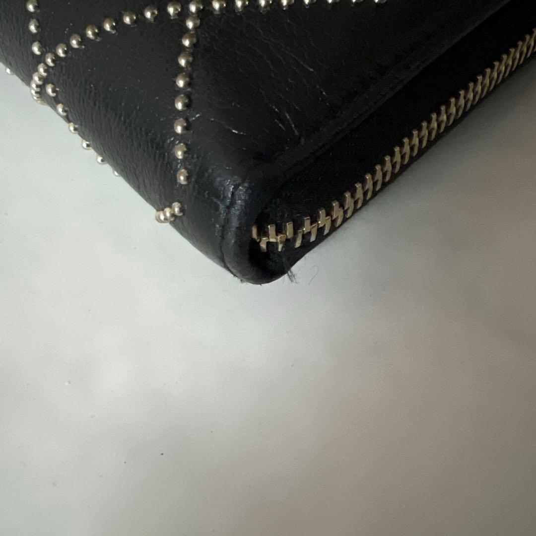 シャネル 長財布 ラウンドジップ ブラック 黒 ココマーク スタッズ レザー
