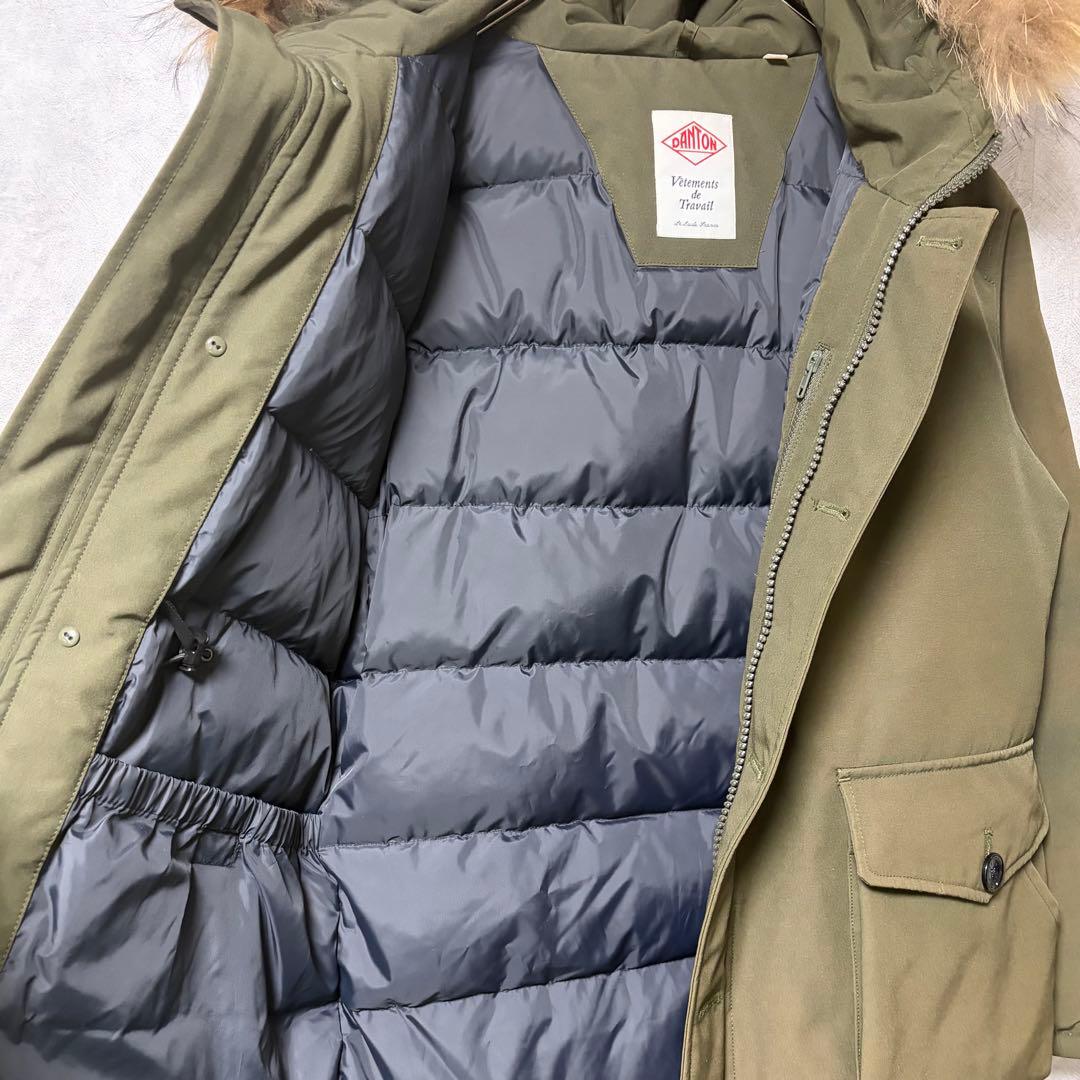 DANTON タッサー ダウン ジャケット フード ファーオリーブ 40