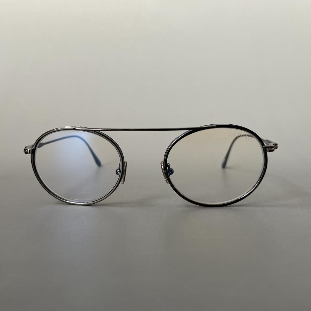 トムフォード メガネ クラシカル オーバル ガンメタ ネイビー グレー シンプル