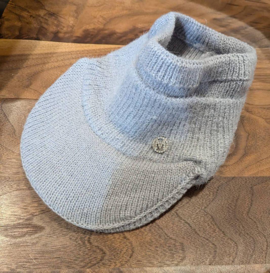 新品 グレー ニット帽 つば付き 黒 耳当て サンバイザー ゴルフ レディース