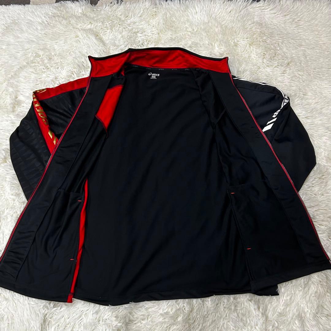 asics ジャージ セットアップ 上下 2XO 赤黒 レッド ブラック - メルカリ