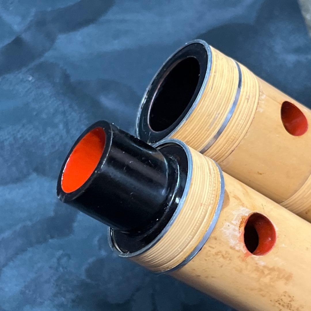 尺八 都山流 在銘 中継ぎ緩み無し 一尺九寸管 籐巻き 銀三線 未使用品