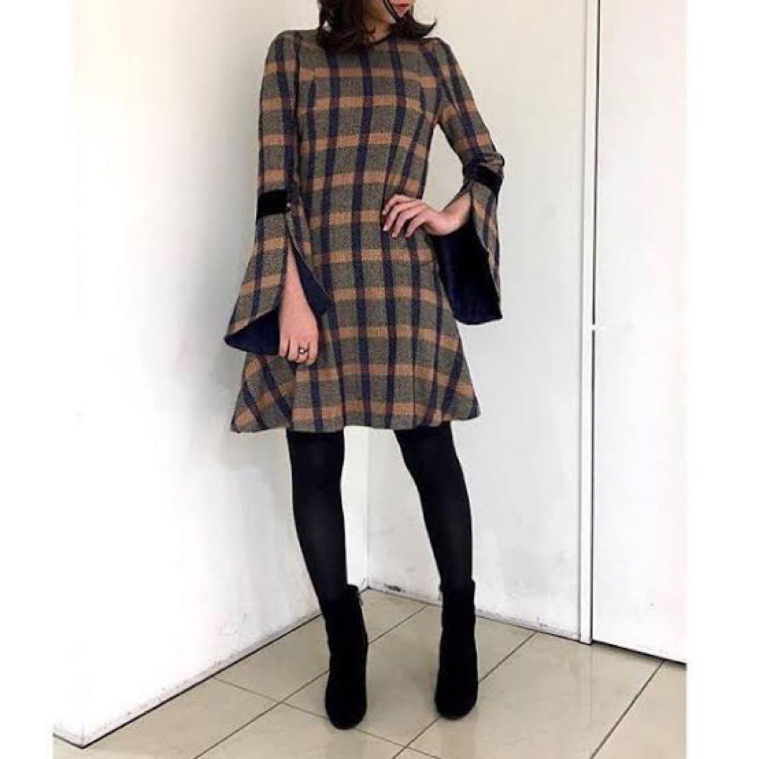 ワンピース mame kurogouchi AfterglowCheckOne-Piece