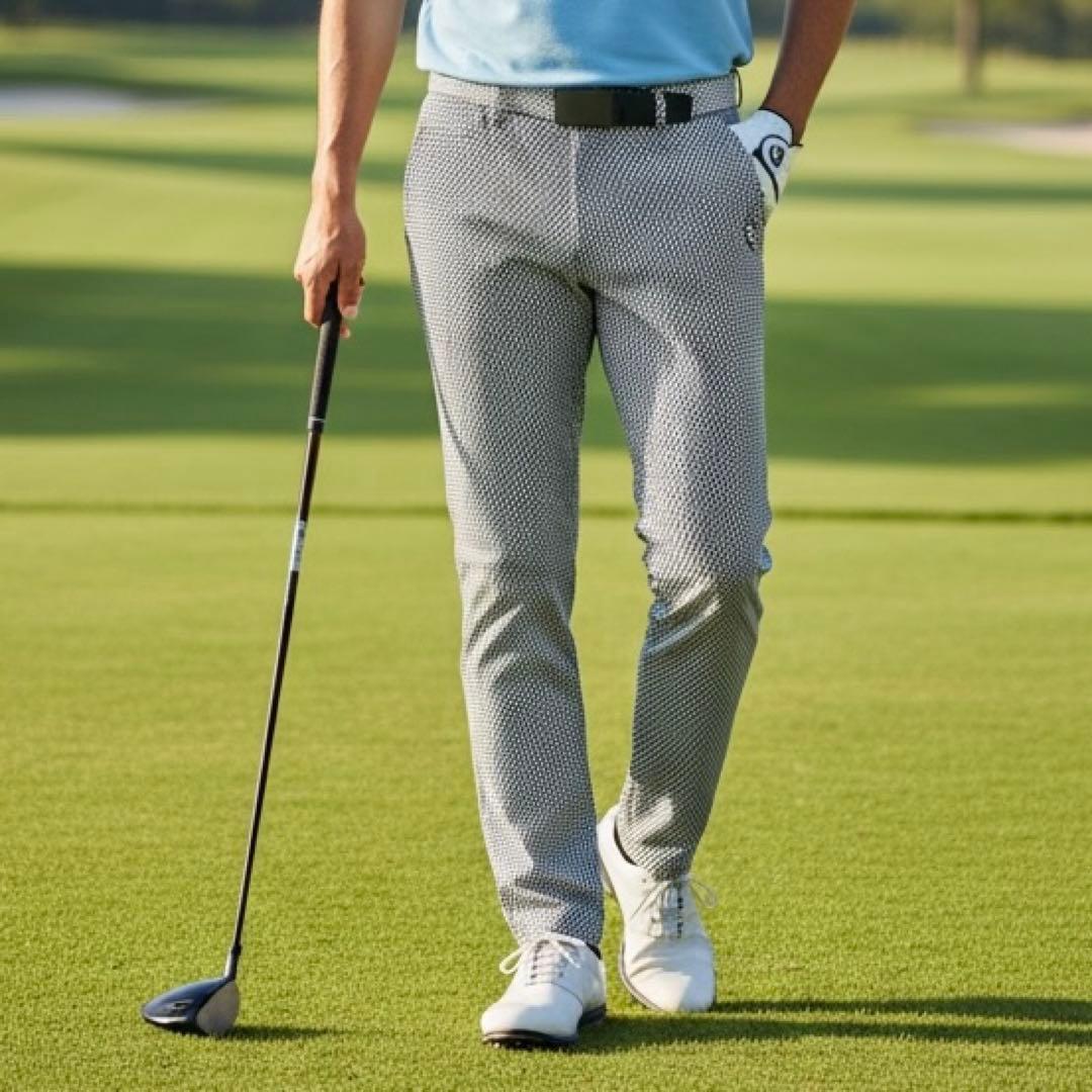 裏起毛　防寒　秋冬　パーリーゲイツ　パンツ　XL〜XXL相当 千鳥格子　黒　白