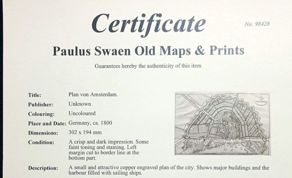 額装品 西洋古地図 1800年頃 アムステルダム都市図 - メルカリ