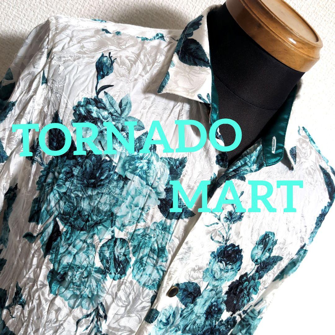 eu11 トルネードマート フラワー 総柄 長袖シャツ シワ加工 メンズS相当