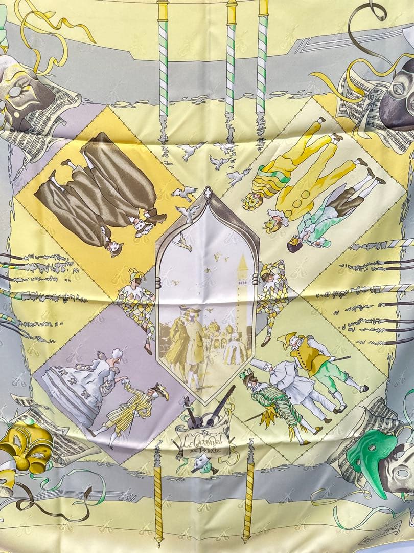 ◇HERMES エルメス カレ90 ベニスのカーニバル イエロー シルク