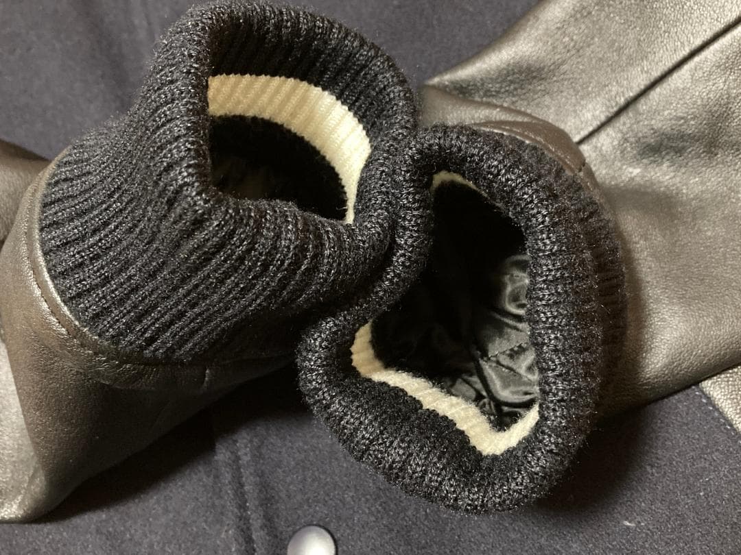 ナノユニバース レザー切替 ファラオ ジャケット M 紺 黒 ウール