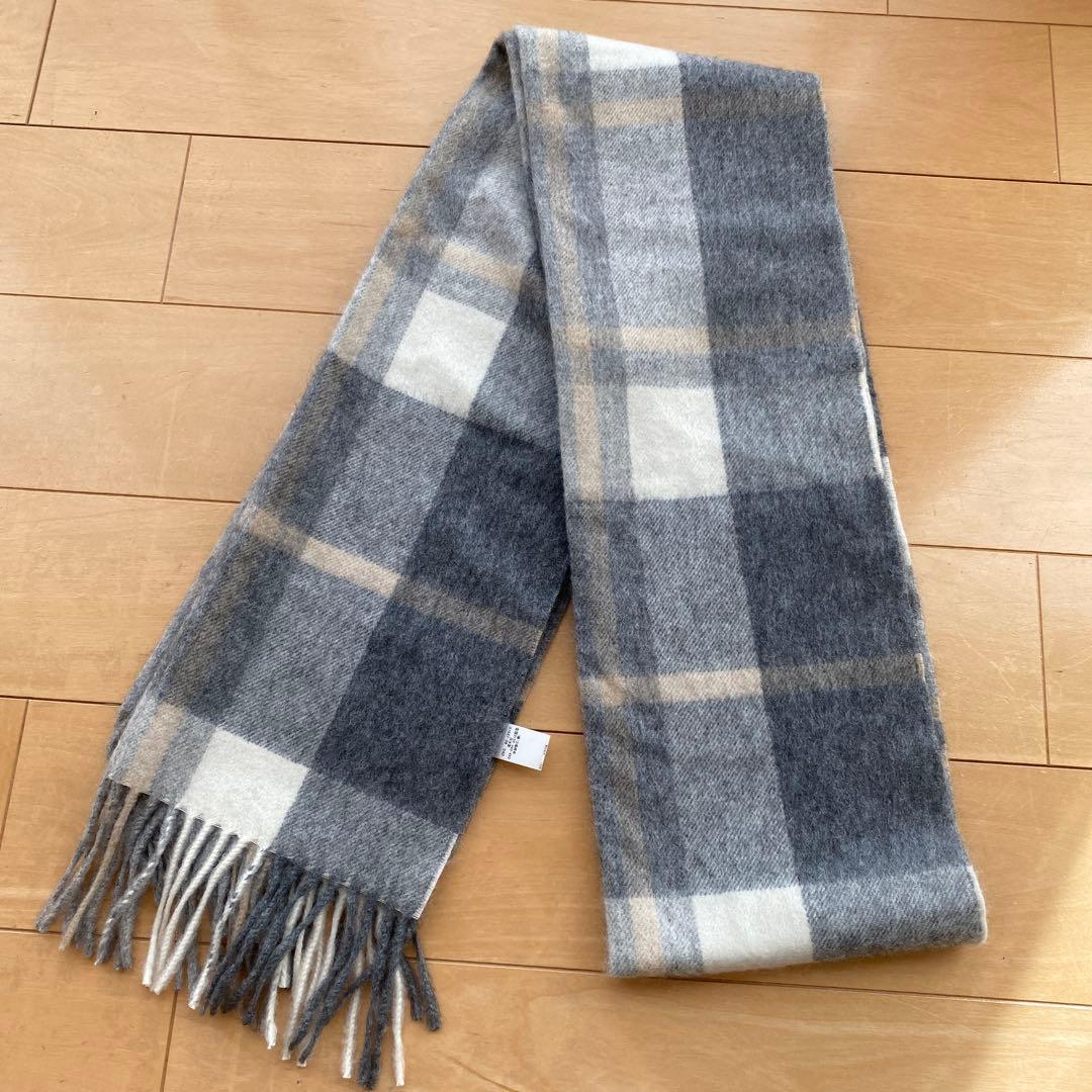 美品 グレー系チェック マフラー ウール混紡 - メルカリ