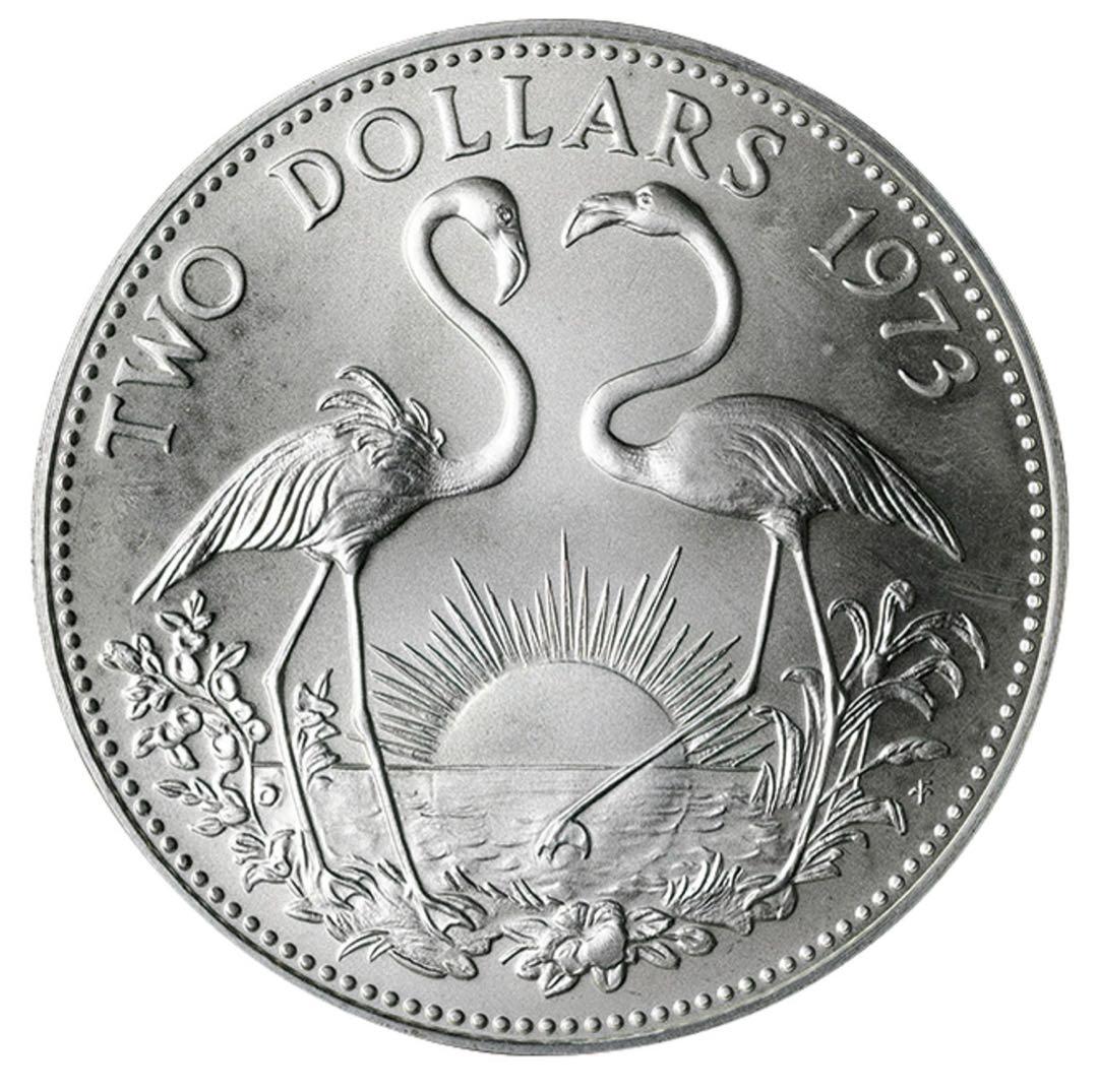 『未使用』バハマエリザベス2世 2ドル銀貨 (1973年)