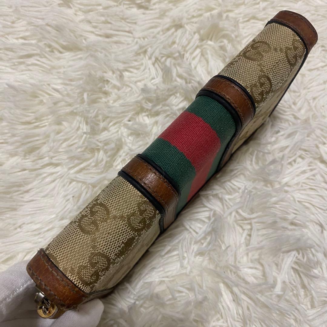 グッチ　長財布　ラウンドファスナー　シェリーライン　GGキャンバス