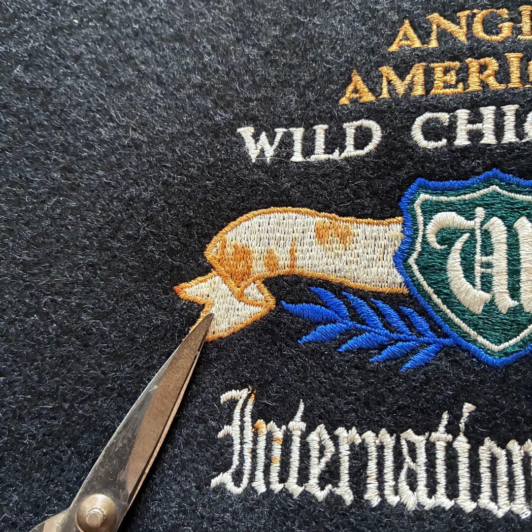 古着 アメカジ スタジャン レザー切替 本革 両面刺繍 リブライン 黒 M