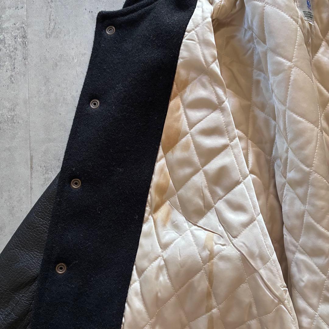 古着 アメカジ スタジャン レザー切替 本革 両面刺繍 リブライン 黒 M