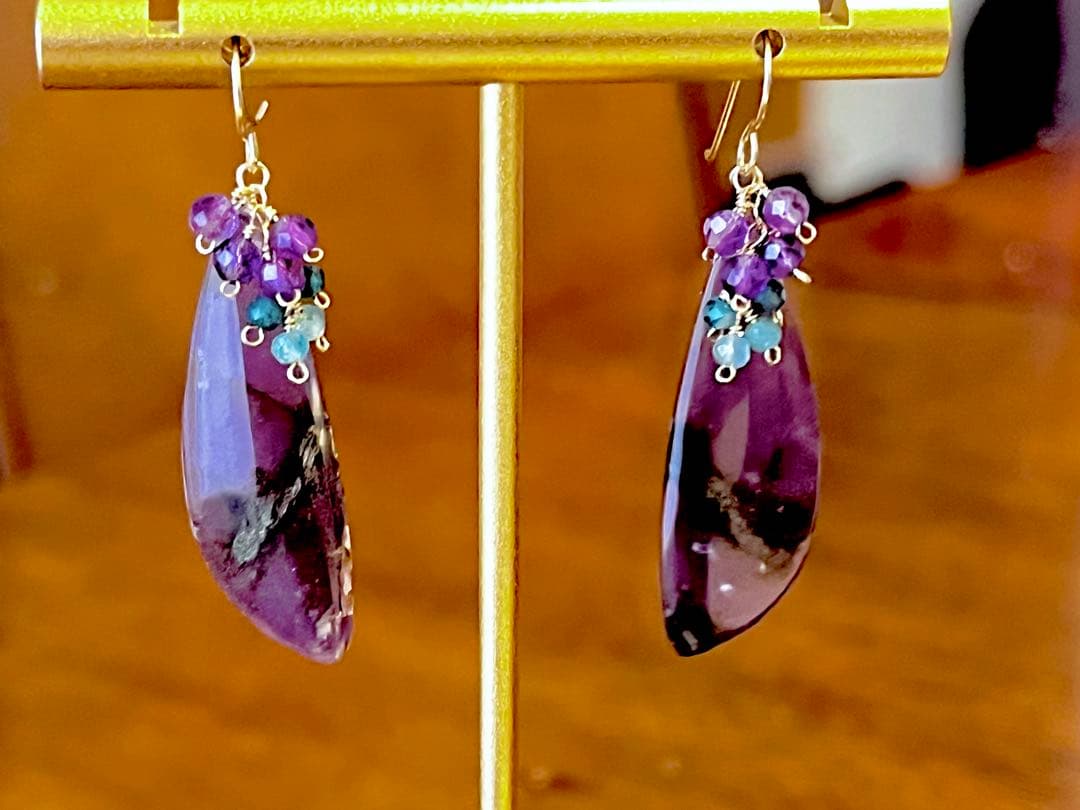 14kgfパープルアゲートのピアス