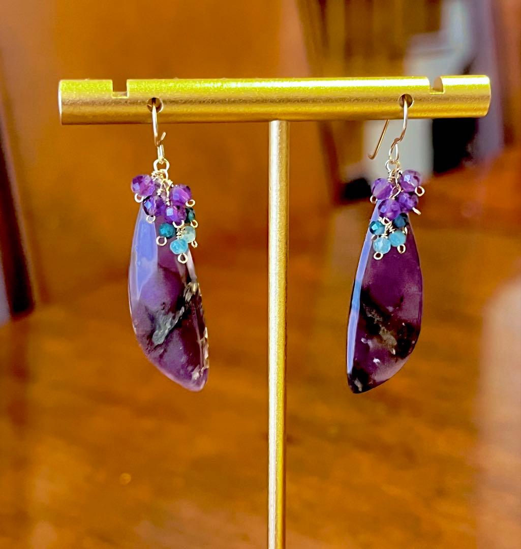 14kgfパープルアゲートのピアス