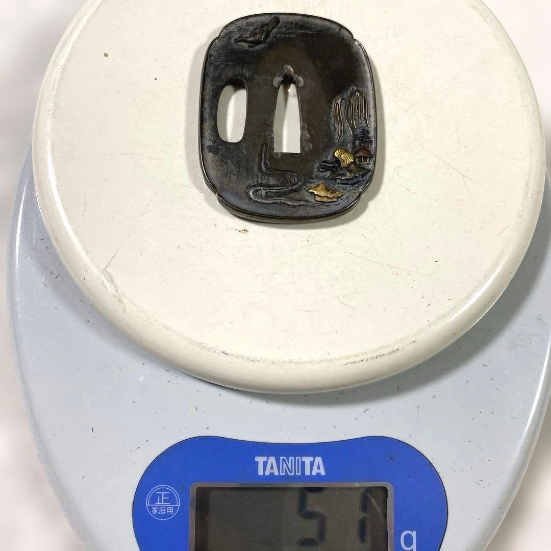 B-24 鍔　金銀象嵌　武具　刀装具　銅製　アンティーク　美術品　工芸品　装飾品