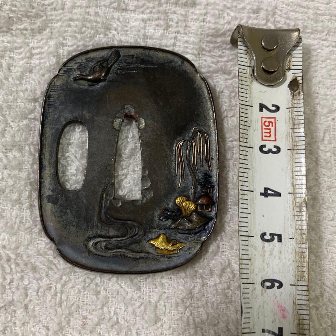 B-24 鍔　金銀象嵌　武具　刀装具　銅製　アンティーク　美術品　工芸品　装飾品