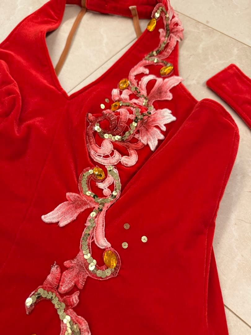 社交ダンス　チャコット　ラテン　ドレス　M レッド　赤　クリスマス