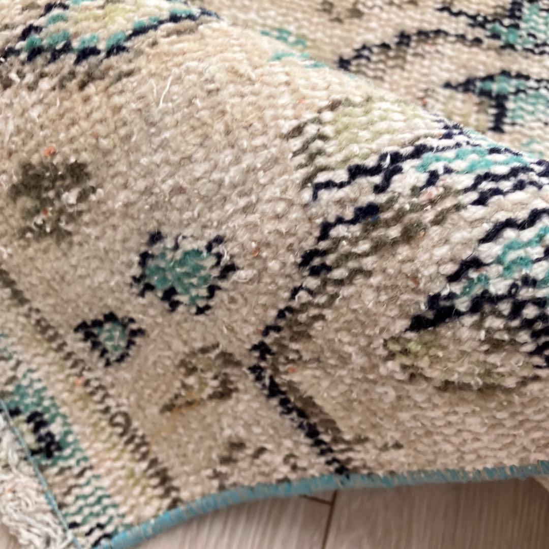スカイブルー✳︎53×108✳︎額縁Design アイボリー　トルコヴィンテージラグ