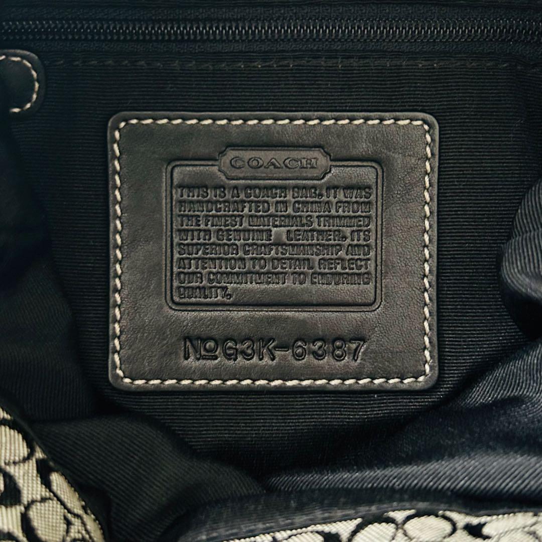 美品】コーチ ショルダーバッグ レザー×キャンバス シグネチャー 巾着型 黒