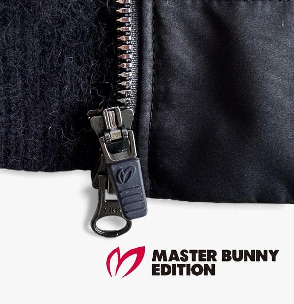 極美品マスターバニーエディション中綿入りヘアリースリーブWジップニットジャケット