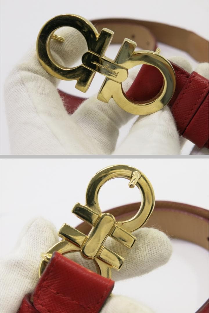 フェラガモ　ガンチーニバックルベルト　レザー　size M　赤　18706905