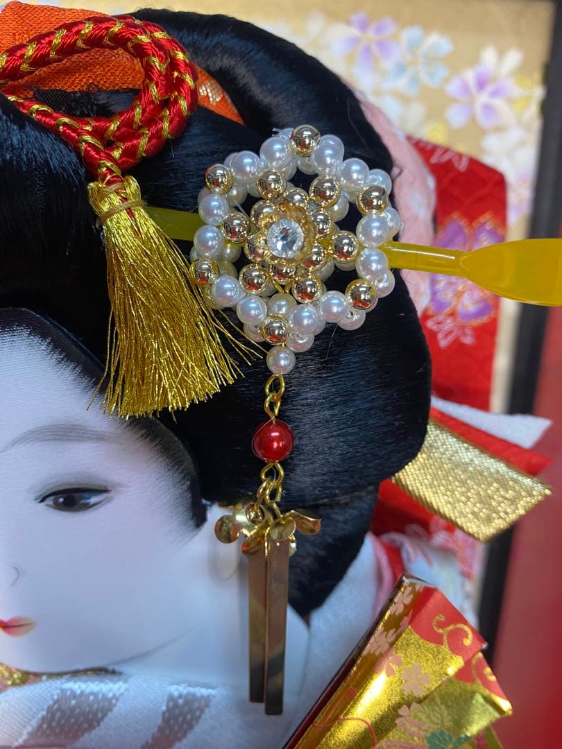 羽子板　立体振袖金蘭ガラスケース１５号・サイズ間口約３２×奥行約２９×高約６３㎝