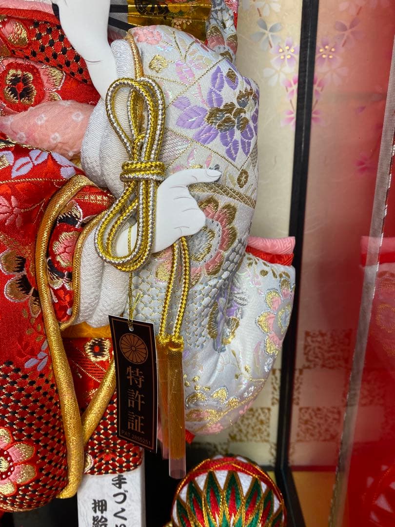 羽子板　立体振袖金蘭ガラスケース１５号・サイズ間口約３２×奥行約２９×高約６３㎝