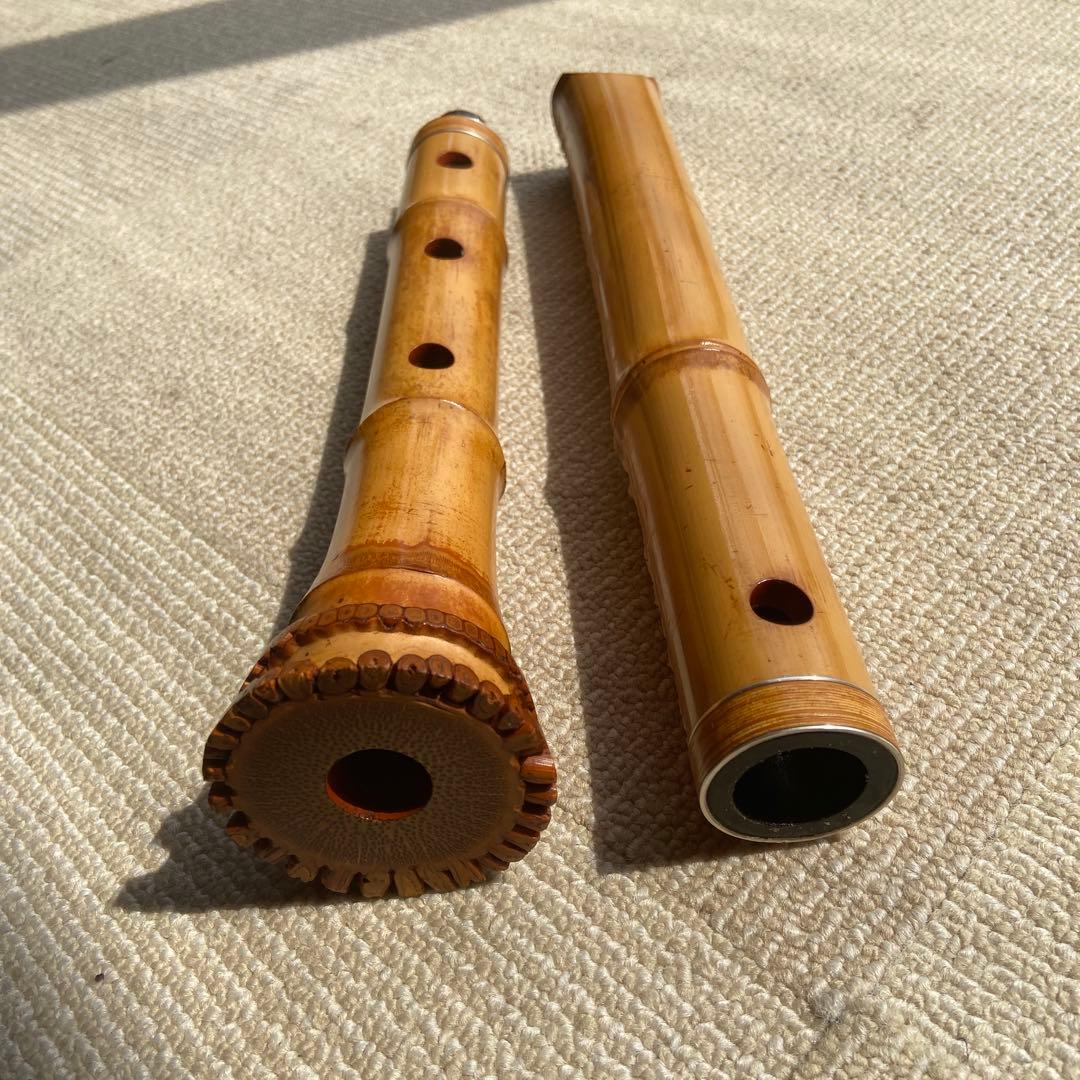 尺八本体 竹製 206 一尺八寸管　唄口金巻き　精華銘四印　ジャンク品