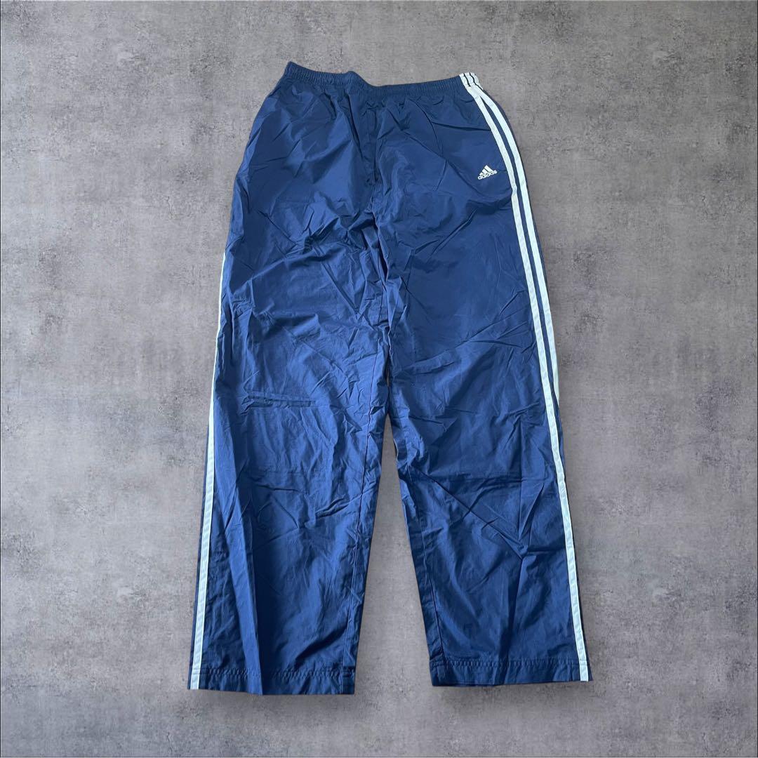 90s adidas（アディダス）ナイロン ワイドトラックパンツ/XL/ネイビー
