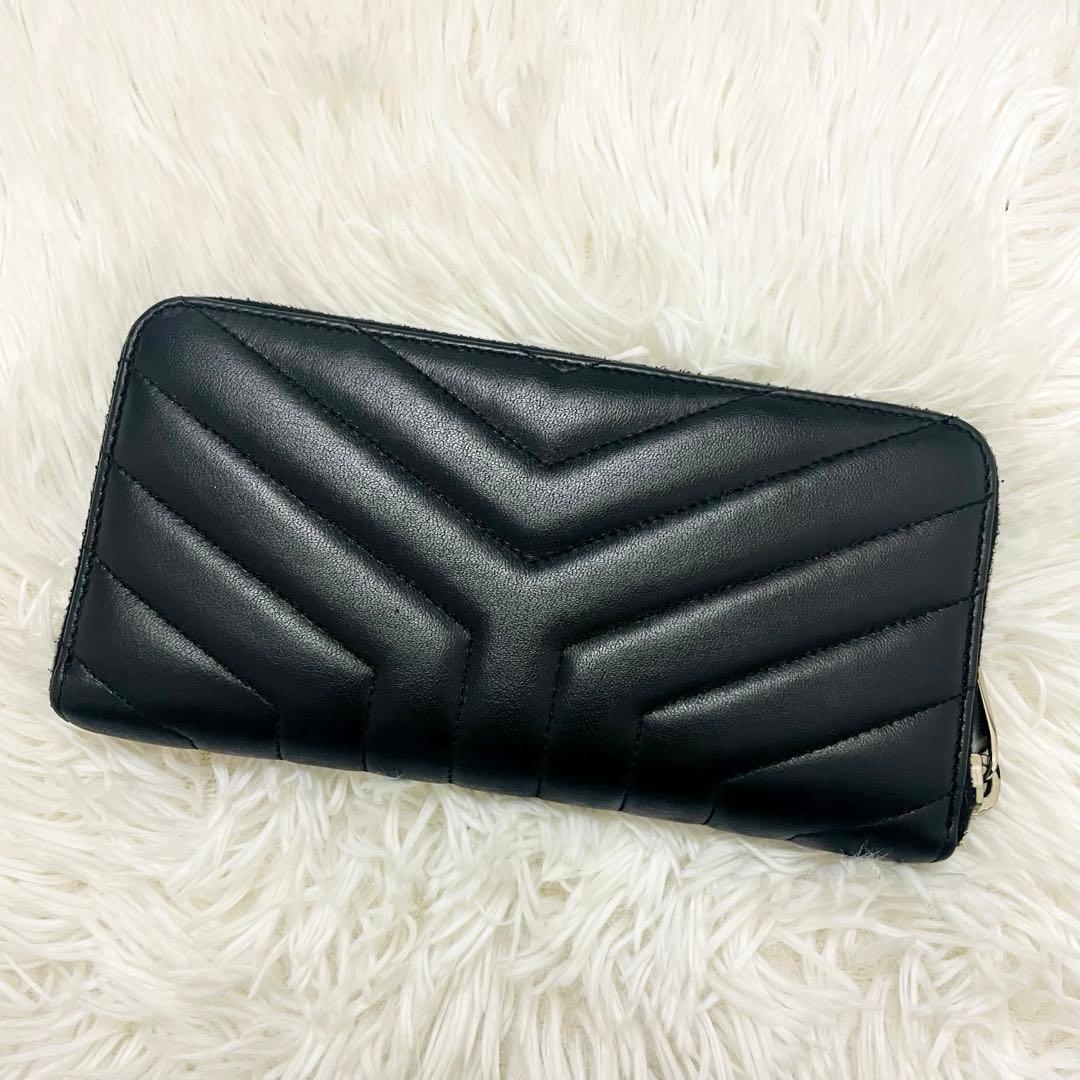 極美✨ サンローラン 長財布 Vステッチ ラウンドジップ レザー 黒