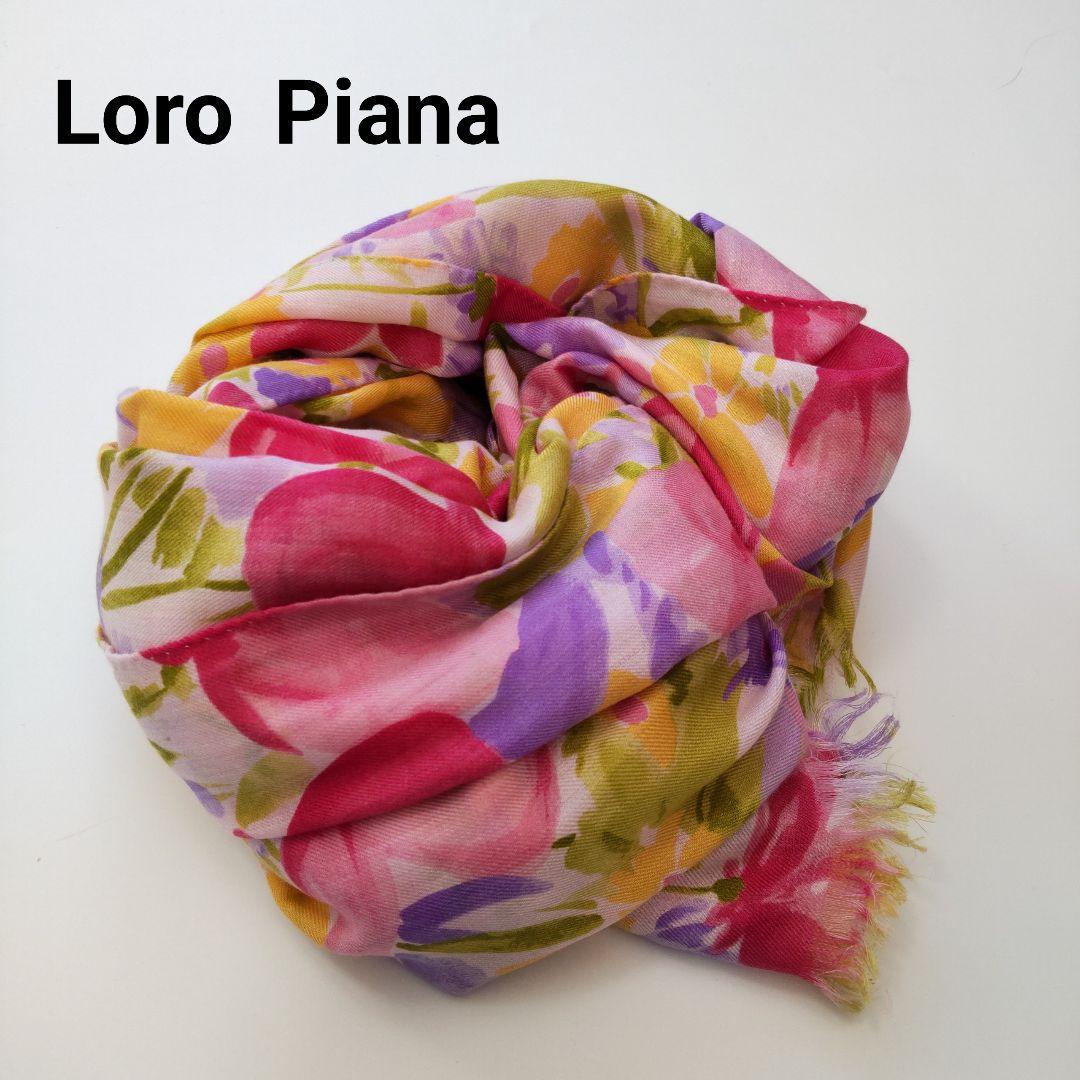極美品 ロロピアーナ カシミヤ シルク 花柄 大判 ストール スカーフ マフラー