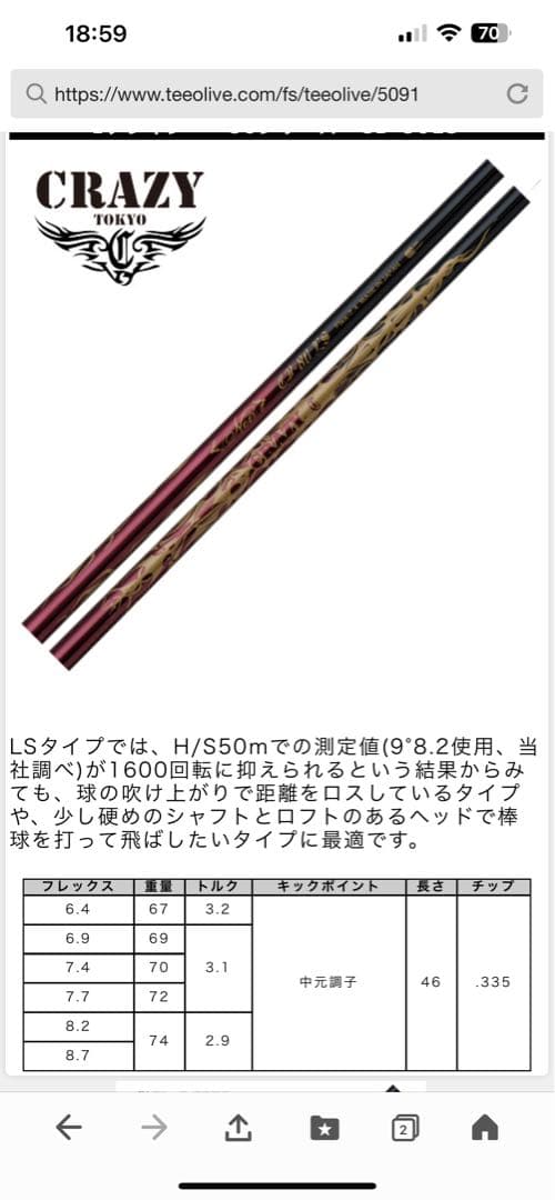 クレイジーCB-80 LS シャフト Flex-7.4