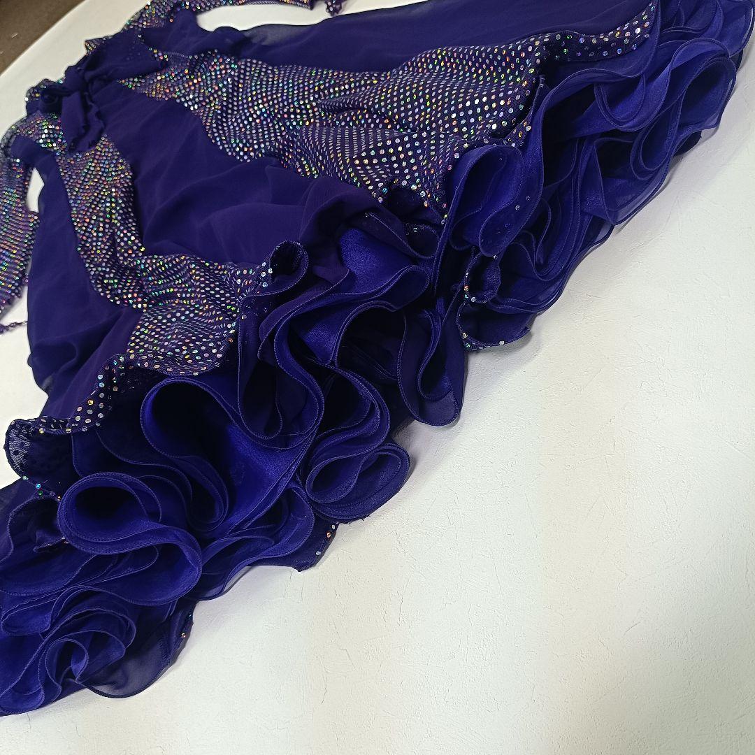 【ステージドレス】 スパンコール装飾シフォンロングドレス 社交ダンス 紫色d4