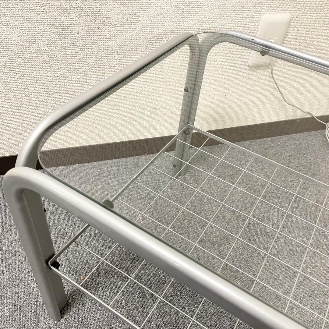 【アンティーク】アイアンフレーム 長方形 ガラスローテーブル 網棚付 昭和レトロ