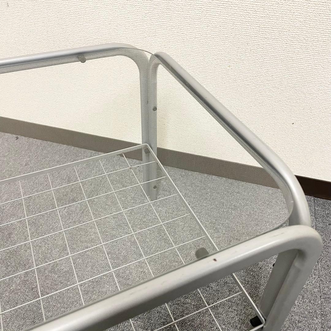 【アンティーク】アイアンフレーム 長方形 ガラスローテーブル 網棚付 昭和レトロ