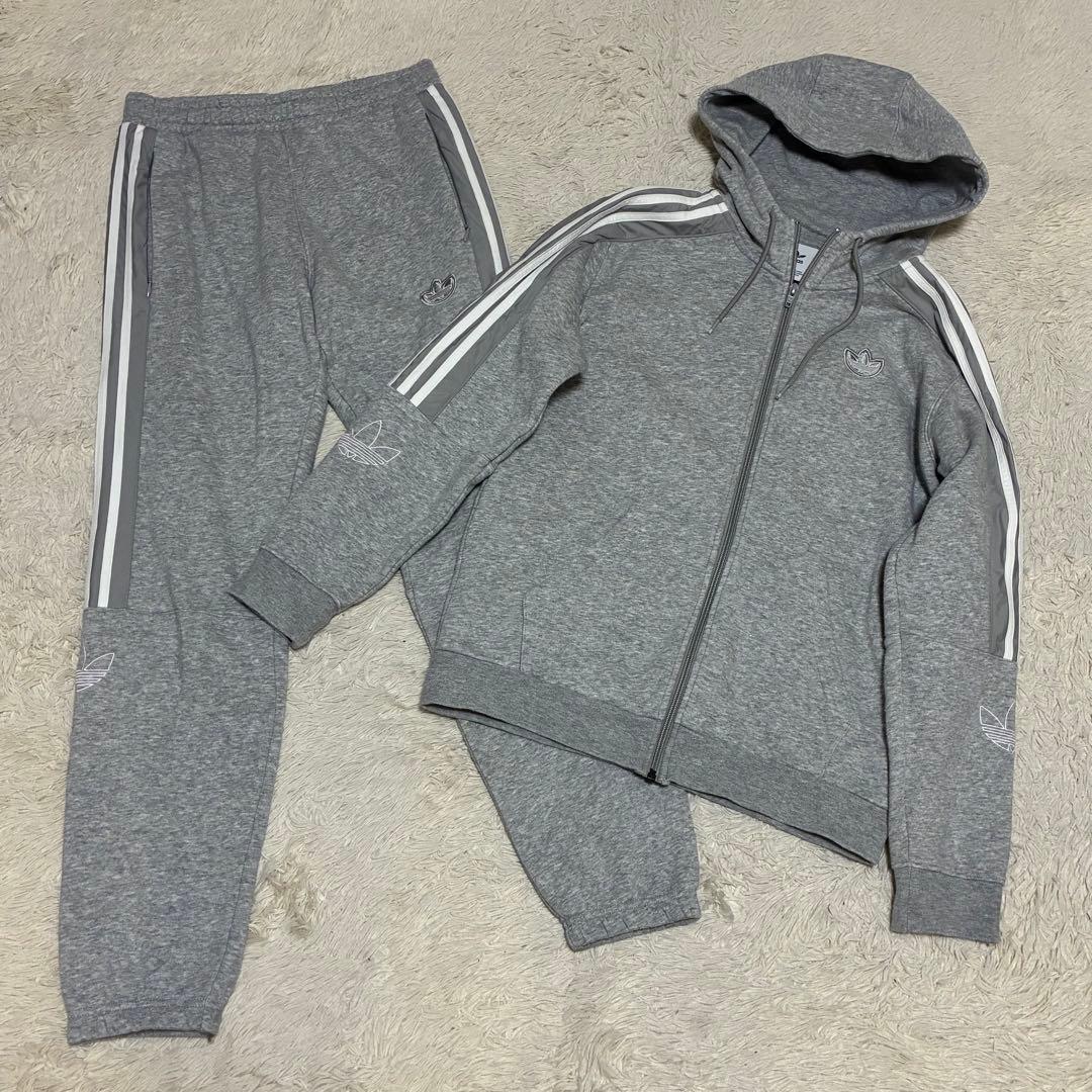 adidas スウェット パーカー パンツ 上下 グレー セットアップ ジャージ