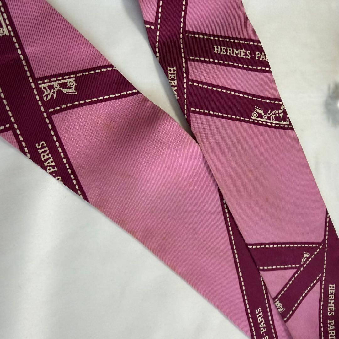 エルメス　ツイリー　 ボルデュック　リボン　ピンク
